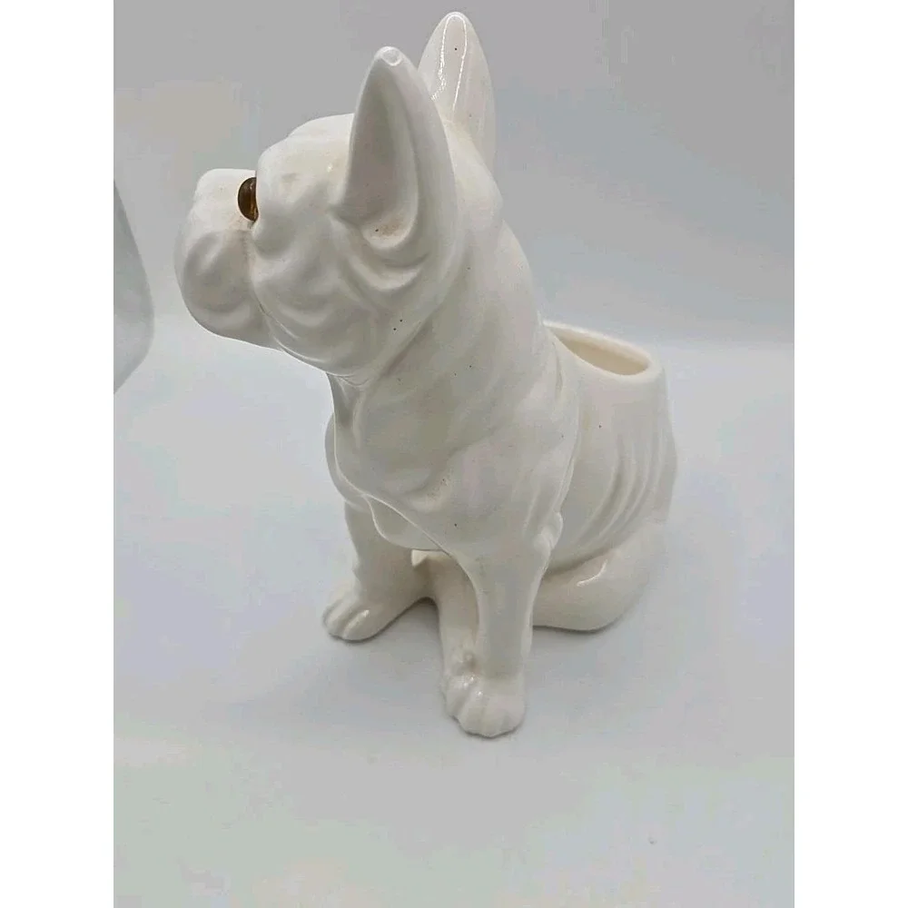 Vintage Mid Century Bulldog Planter 1986 Rare Piercing Eyes White